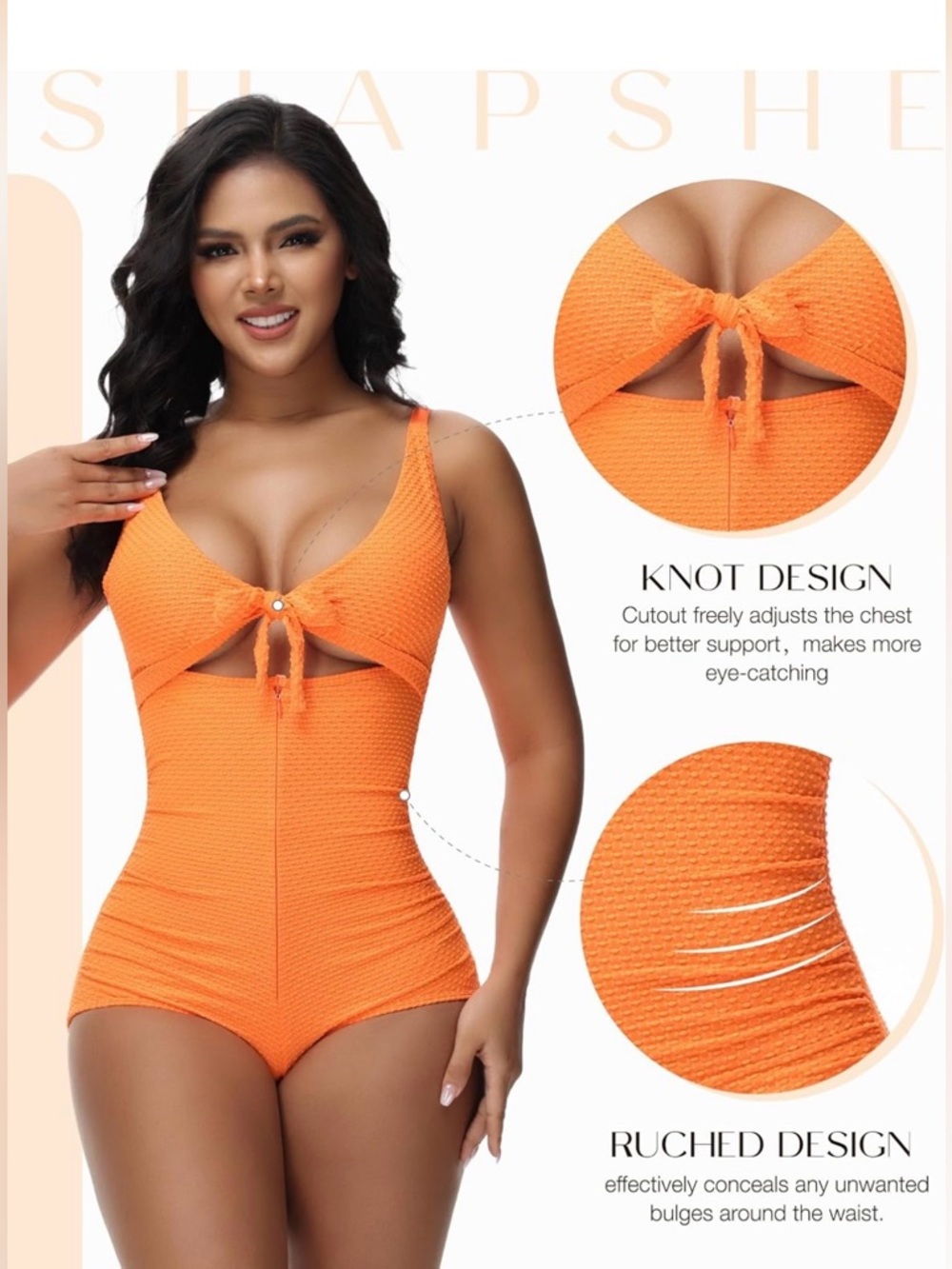 SHESHAPE NWOT M Textured Orange SHAPEWEAR CORSET SEXY ( FAJA )One-Piece Swimsuit